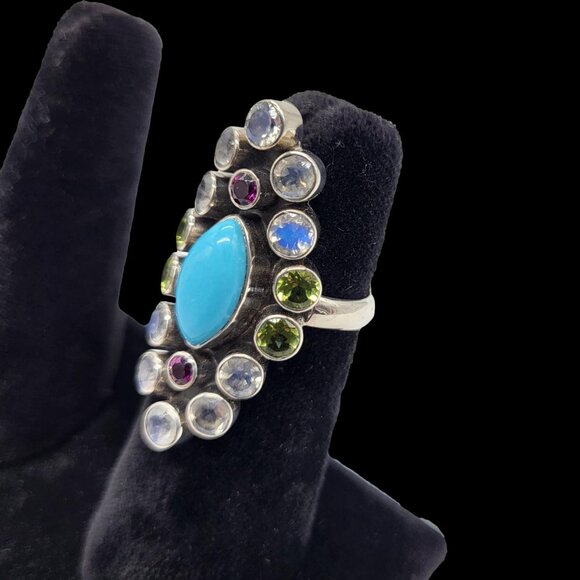 Nicky Butler Sz 8 Turquoise Gems Marquise Shape Ring Size 8 .925 Sterling Silver - Picture 2 of 4